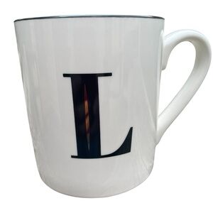 Threshold Stonewear Mug White with Black Trim Initial L in Black with Gold